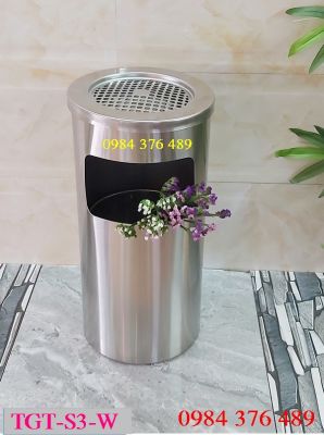 Thùng Rác Inox không gỉ tròn gạt tàn TGT-S3-W