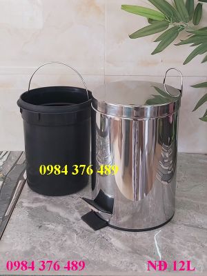 Thùng rác Inox không gỉ nắp đạp 12L