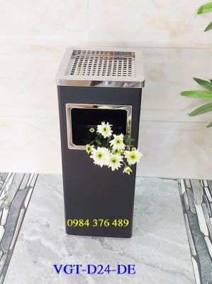 Thùng rác Inox không gỉ gạt tàn vuông đen 